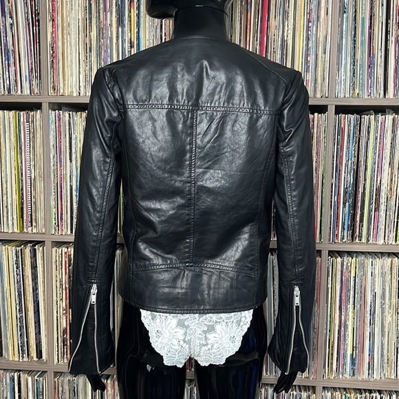 June Black Leather Biker Jacket w/ Silver Hardware Size XS - Picture 2 of 4